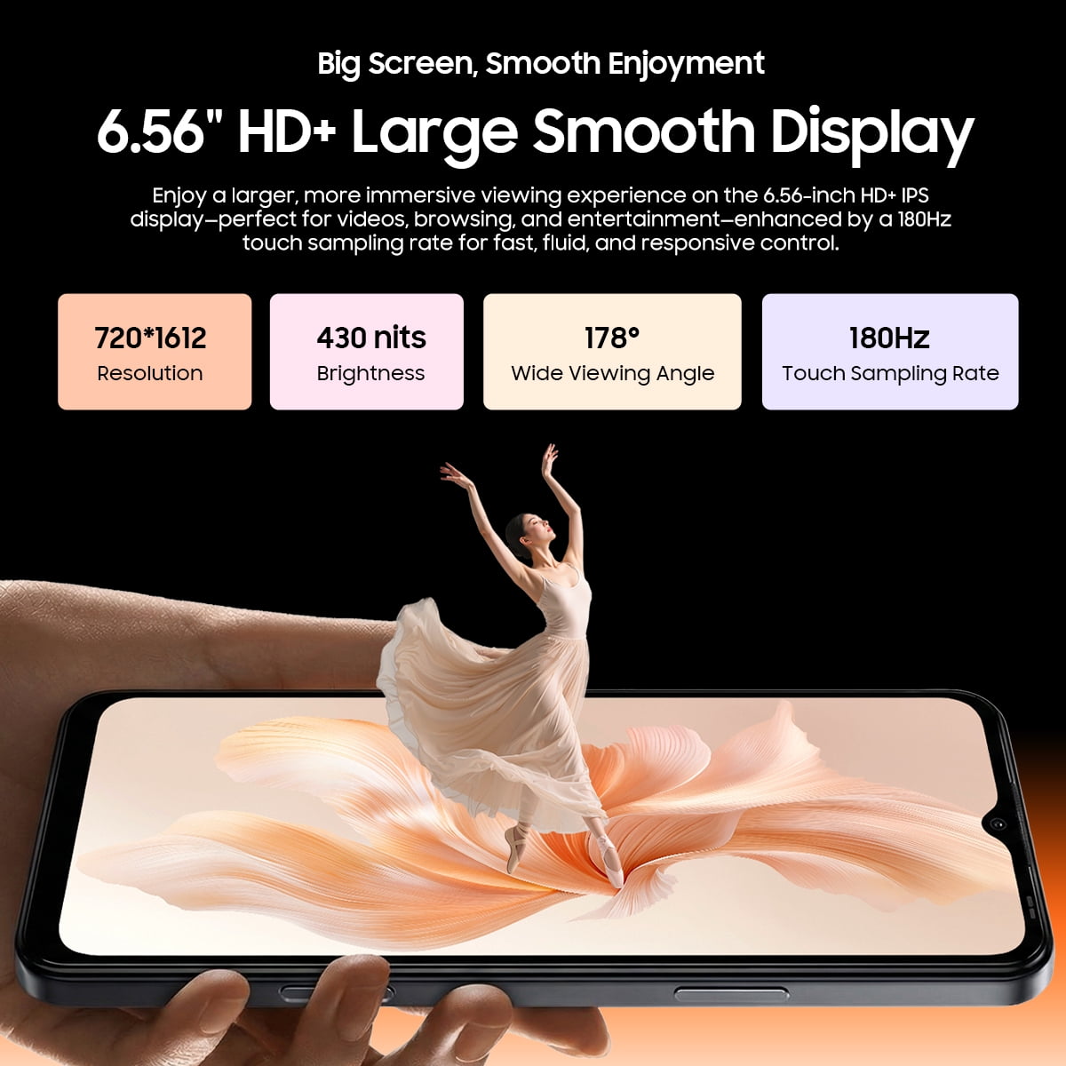 OSCAL FLAT 3C Unlocked Cell Phone,Android 16 Phone with 6.56" HD+ Display,5000mAh Battery,16(4+12)+64GB/1TB Expandable,32MP Rear Camera,IP54,DokeOS 5.0,Black